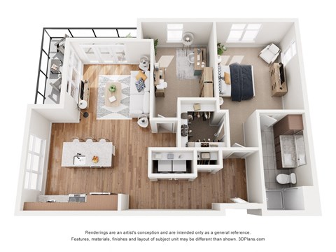 Floor plan for 1 bed, 1 bath, 1090 sqft